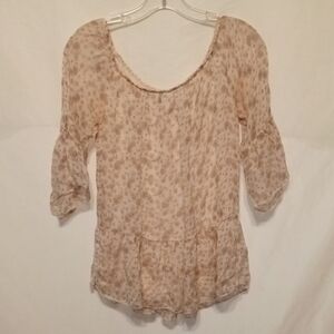 Via Signoria 100% Silk Floral  Ruffled Flutter Short Sleeve